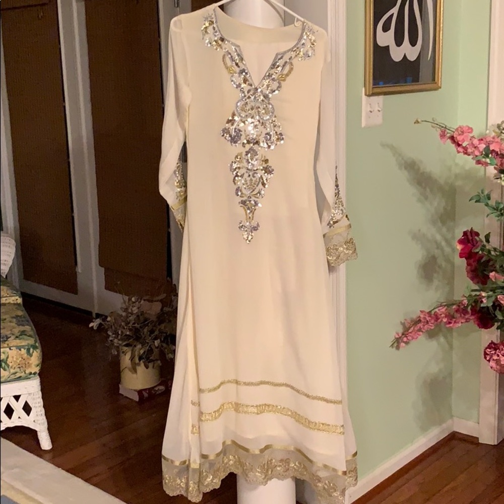 Three piece ivory Pakistani gown small